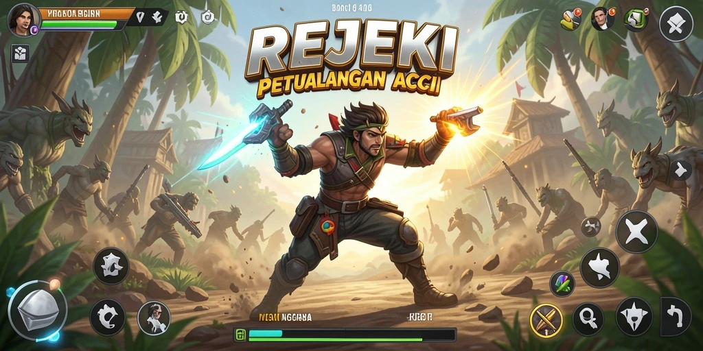 Tampilan gameplay aksi REJEKI yang seru dan mendebarkan.